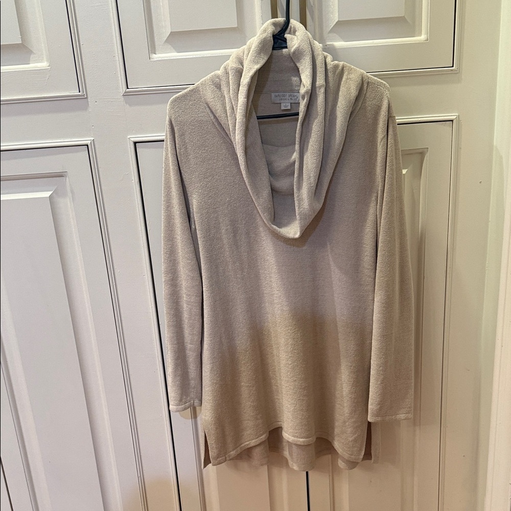 Barefoot Dreams CozyChic Ultra Lite Soft Beige Cowl Neck Sweater - Picture 2 of 2